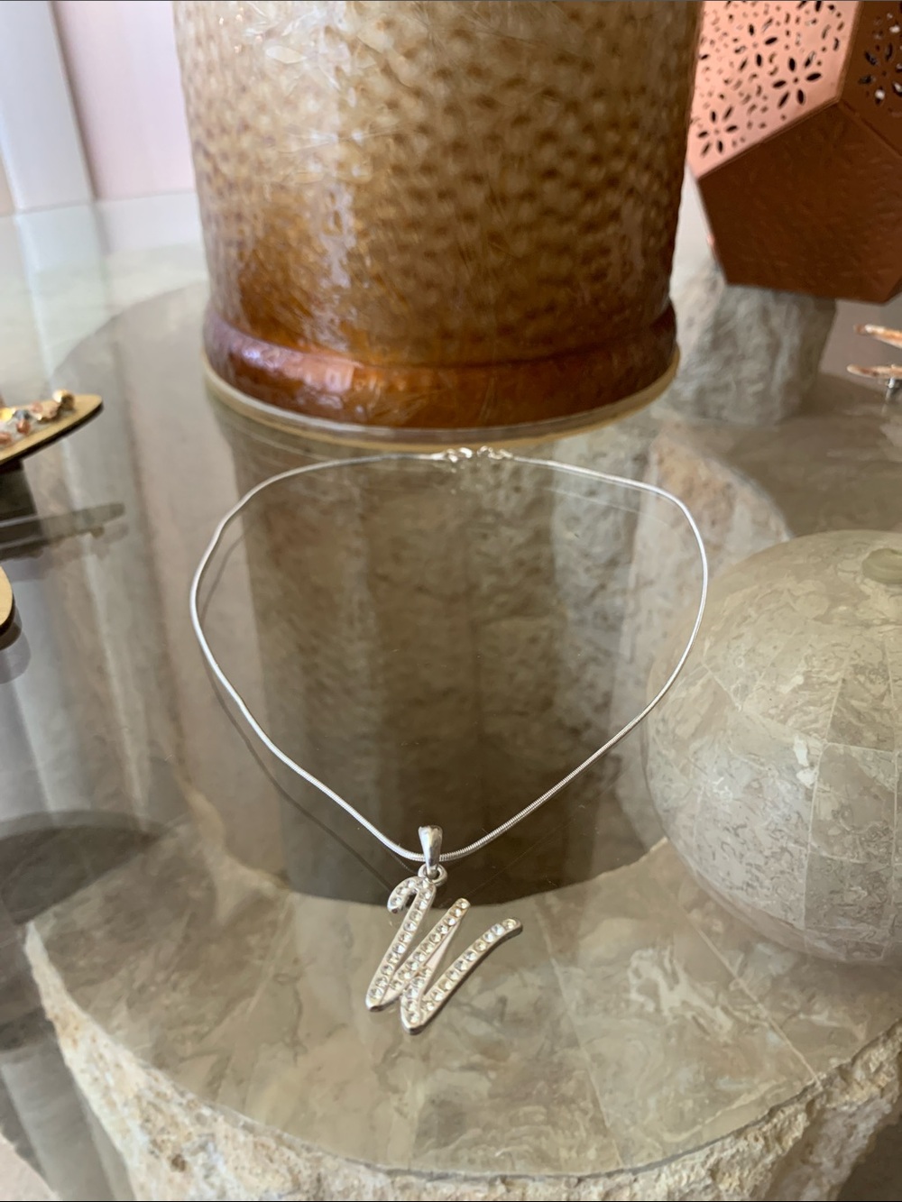 Silver Initial 'W' Pendant Necklace